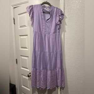 Lavender Eyelet Ruffle Sleeve Dress